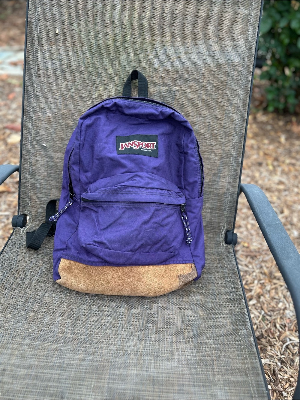 JanSport Purple Backpack with Tan Suede Base